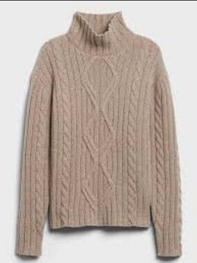Banana Republic Taupe Cable-Knit Turtleneck Sweater